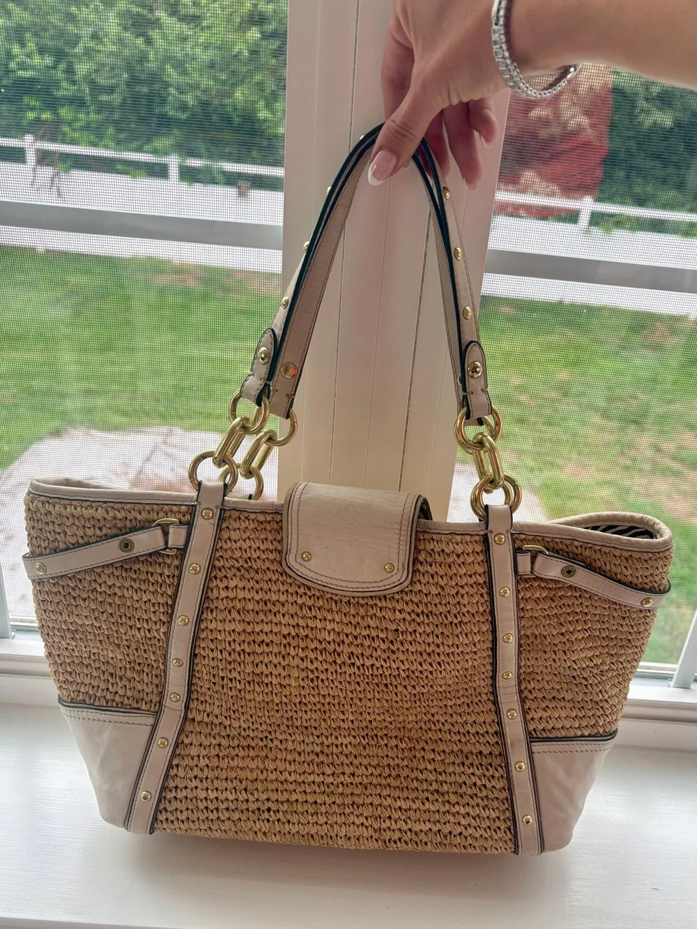 Vintage Coach Rafia Tote Bag